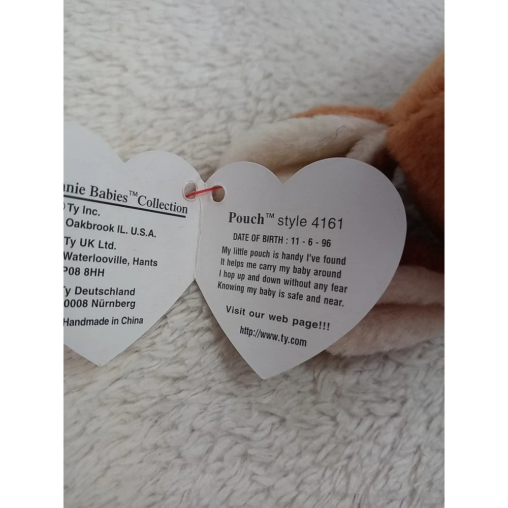 VTG Original Ty Beanie Baby Pouch The Kangaroo & Joey 1996 Stuffed Animal Plush‎